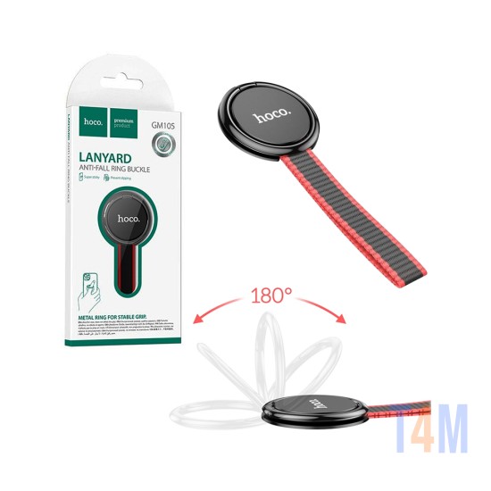 Fivela de Anel Anti-queda Lanyard Hoco GM105 para Smartphone 180° Dobrável Preto